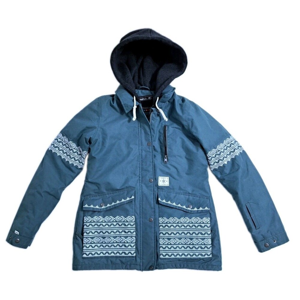 Oneill Hybrid Ski Jacket Women's Medium Blue Hooded Zip Waterproof Winter Coat